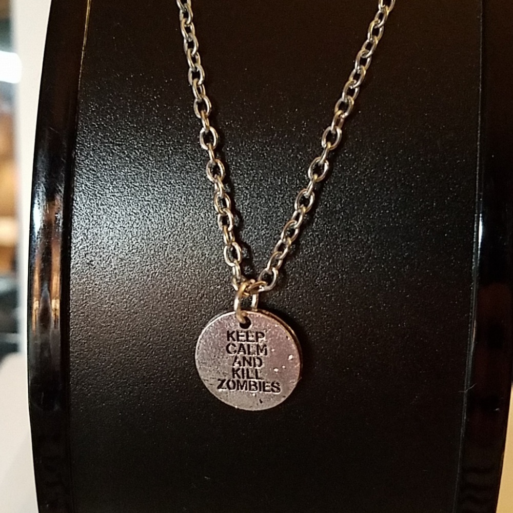 Keep Calm and Kill Zombies Silver Charm Necklace